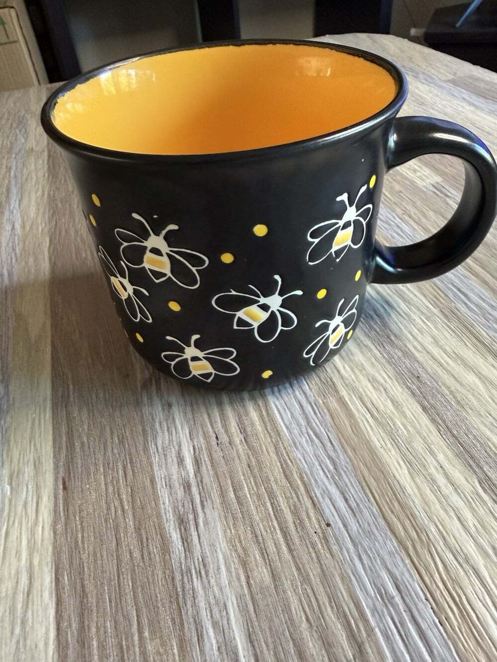 Heartland Hive Bumble Bee Coffee Mug Black Yellow Ceramic Honeycomb Cup